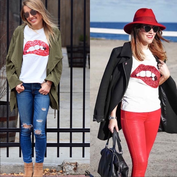 Sequin Lip Tee - Picture 2 of 7